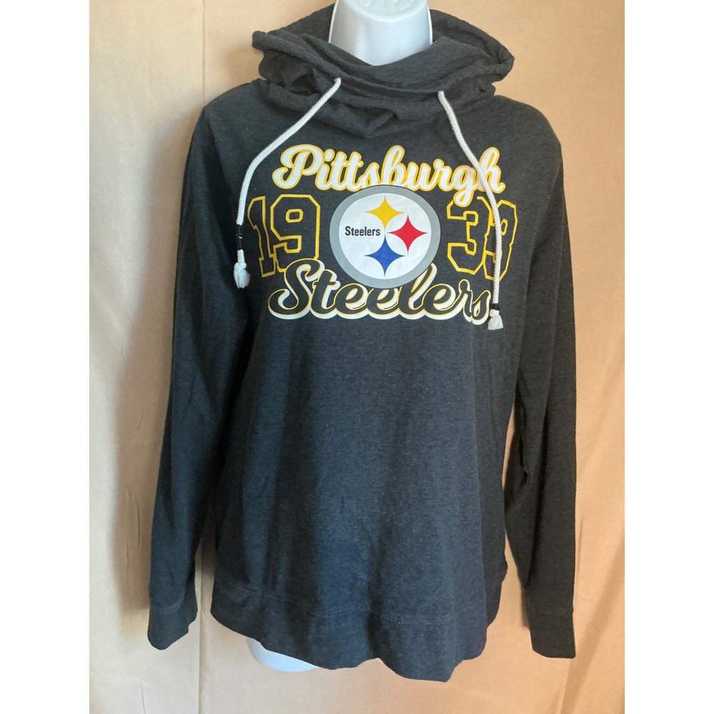 NFL Pittsburgh Steelers Hoodie Women Large Grey Excellent Cowl Neck 1933 Graphic